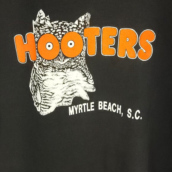 Vtg Hooters Myrtle Beach SC Graphic T-Shirt Men's Large Black Distressed USA - Picture 3 of 14